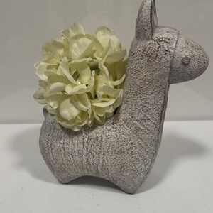 Rustic Llama Planter with Cream Flowers